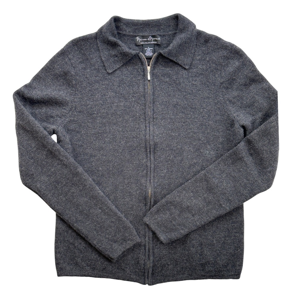 Mercer & Madison Italian Merino Wool Zip Cardigan Women L Gray Excellent Collar